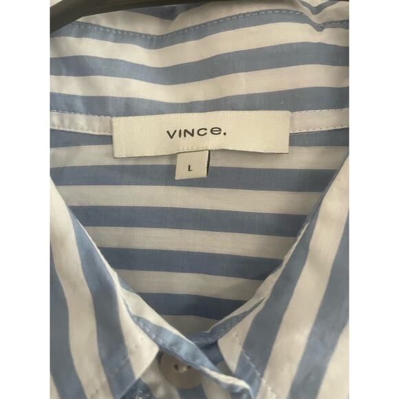 VINCE Oversized blue/white button front Size Large button tunic blouse, A03, $78 - Picture 4 of 6